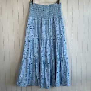 Cartolina Nantucket size L Kylie midi skirt blue eyelet cotton smocked waist